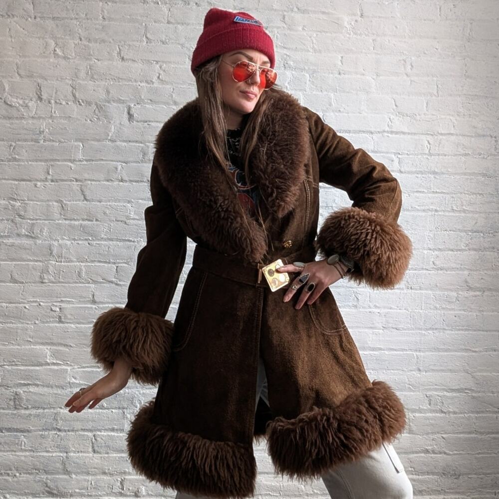 Vintage Afghan Penny Lane Fur Leather Suede Modern Furry Jacket Coat 70s 80s - Picture 5 of 13